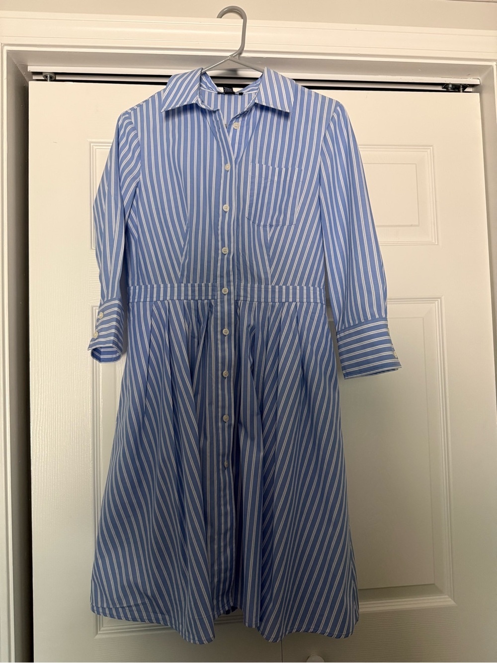 Jones New York Blue & White Striped Shirt Dress